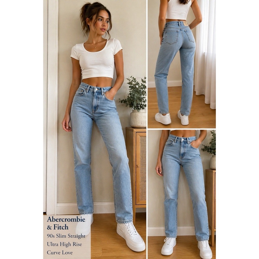 Abercrombie & Fitch Light Blue High-Rise 90s Slim Straight Jeans